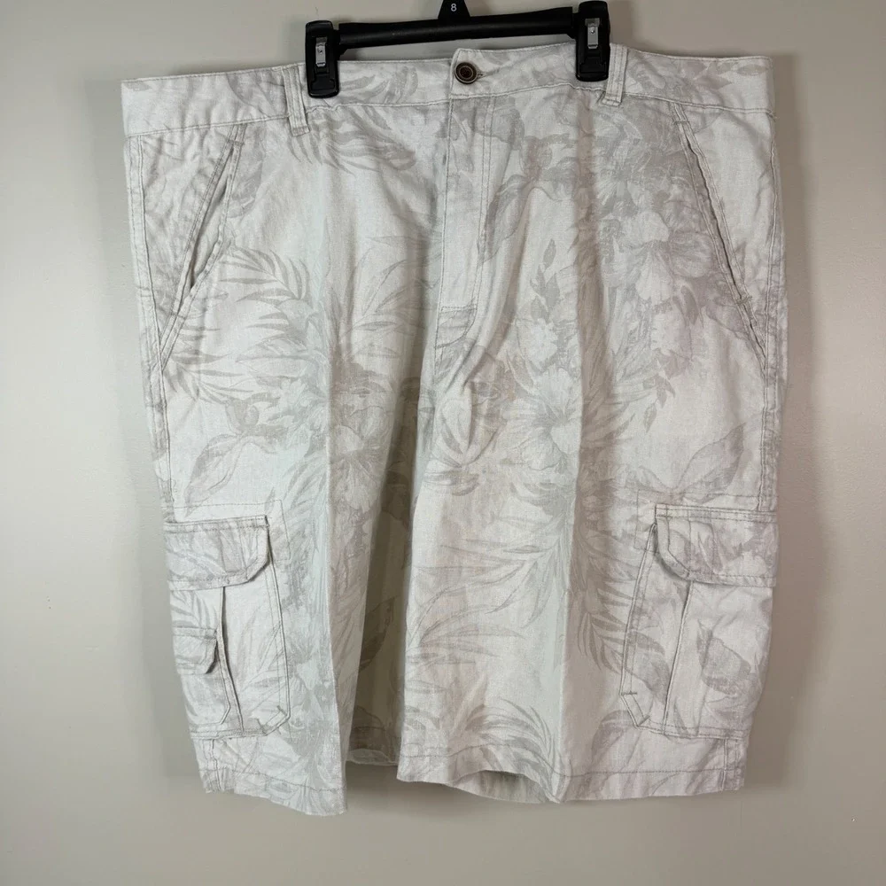 Paradise Collection Mens 42 Linen Blend Tropical Printed Cargo Shorts
